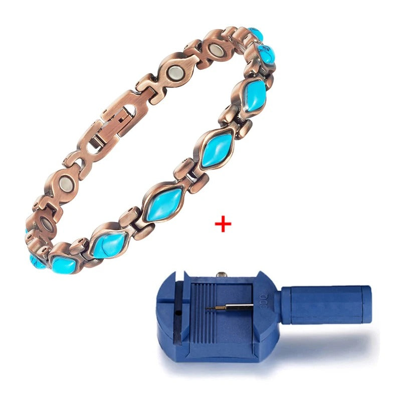 Damen-Magnetarmband aus Kupfer + türkisfarbene Edelsteine